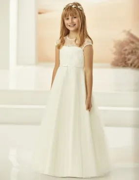 Abito da comunione bambina in pizzo e tulle linea elegante