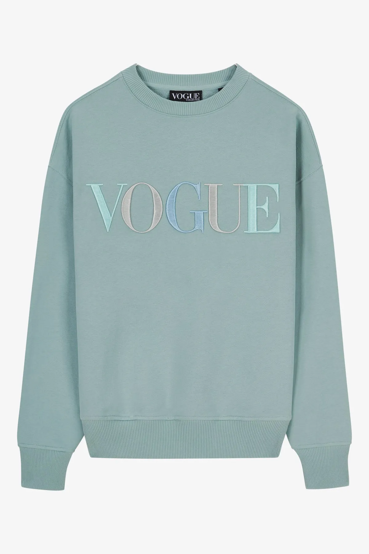 Felpa VOGUE azzurra con logo ricamato colorato-