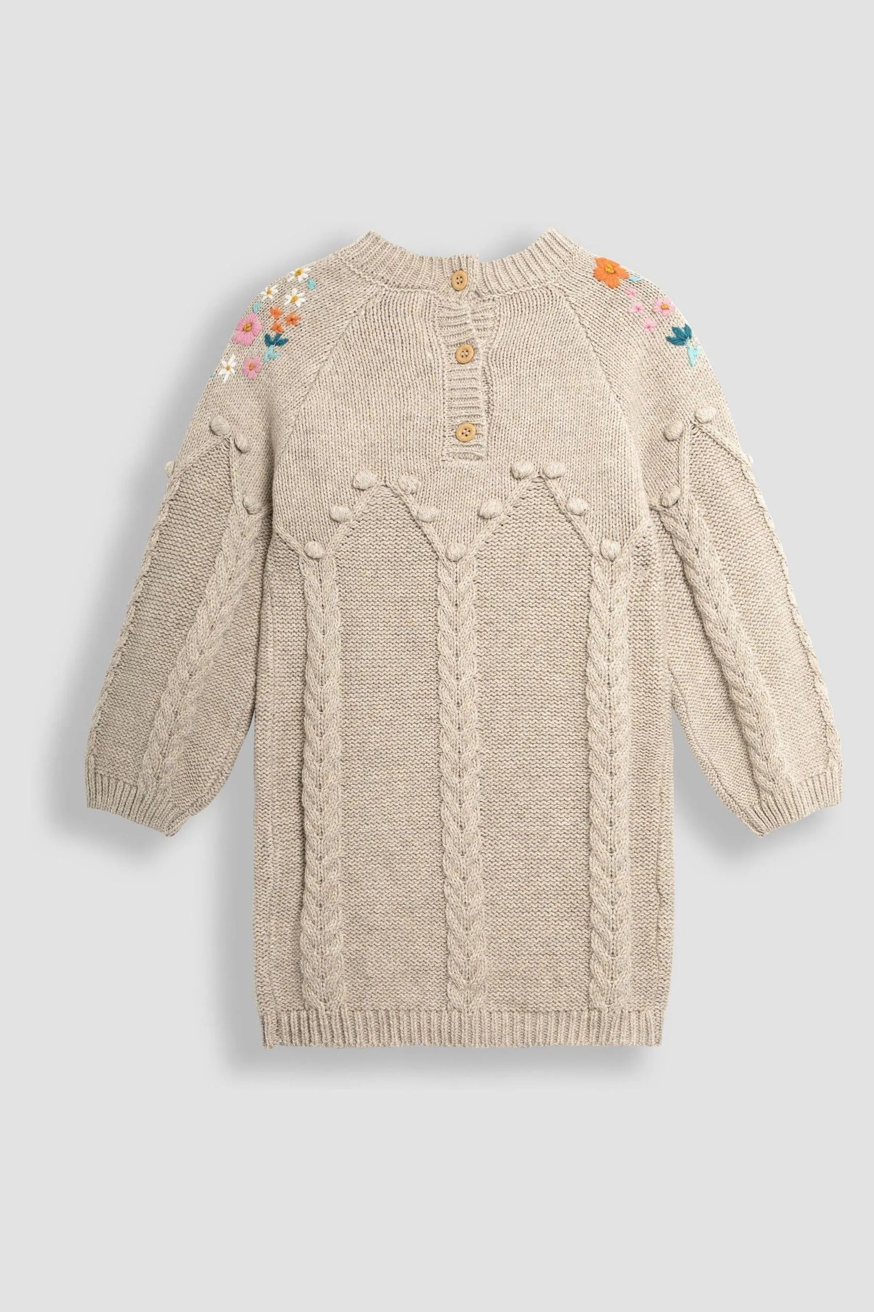 JoJo Maman Bébé Floral Embroidered Cable Knitted Dress    