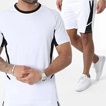 Set di maglietta bianca e nera e pantaloncini da jogging