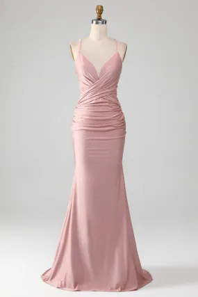 Sparkly Blush con perline lungo Mermaid Prom Dress