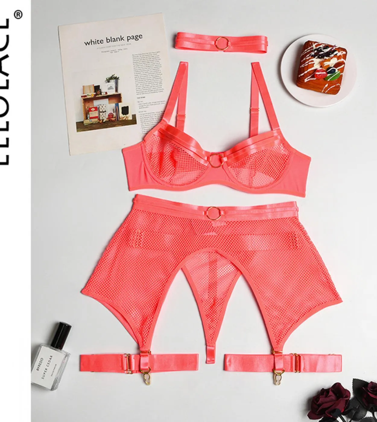 Transparent Womens Underwear Set  Set Womens Lace Mesh Underwear  Fourpiece Set