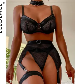 Transparent Womens Underwear Set  Set Womens Lace Mesh Underwear  Fourpiece Set